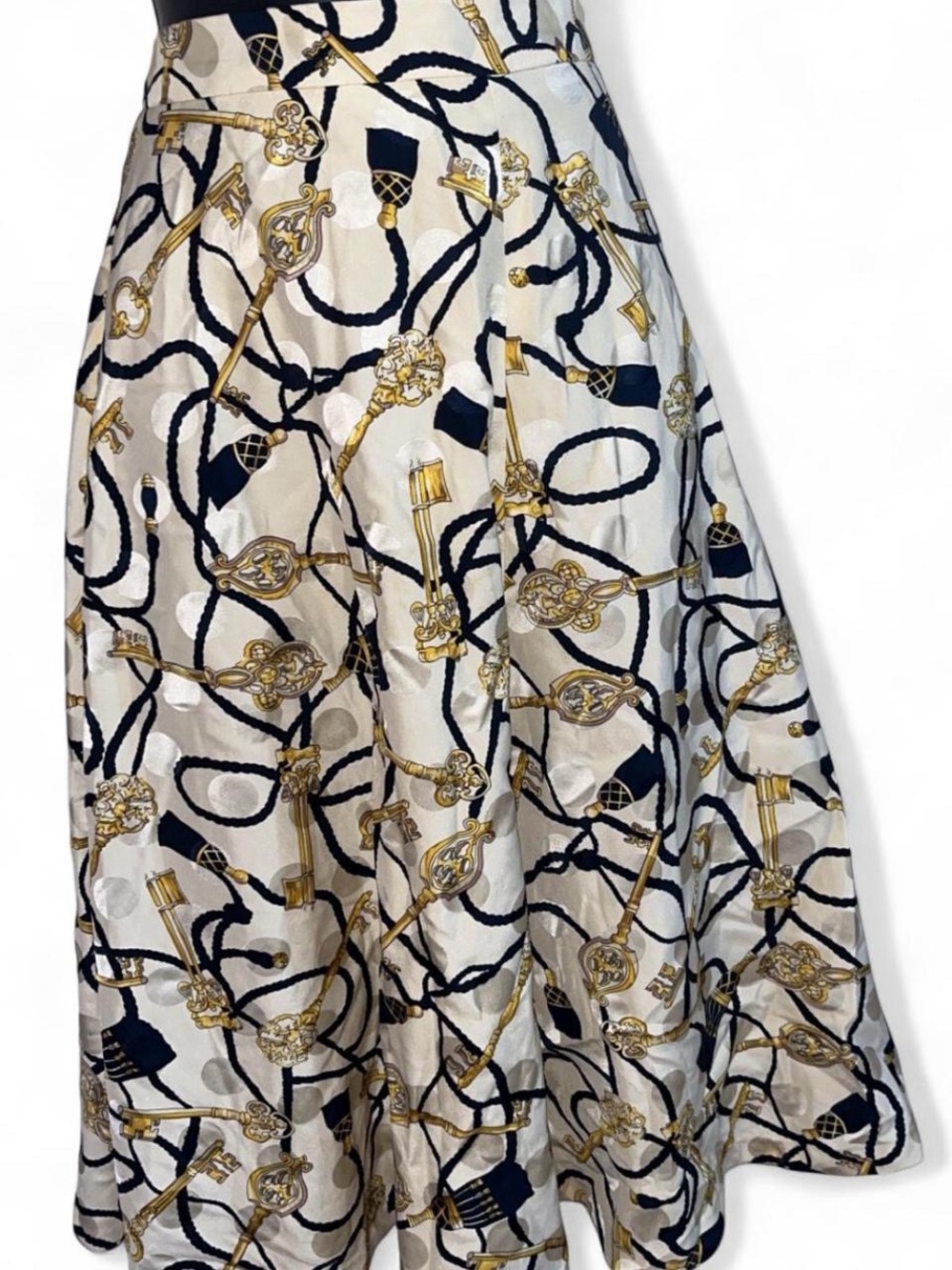 Cream Skirt with Navy blue Rope & Gold Key Print